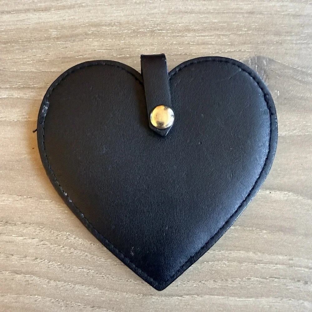 Victorias Secret BlackLeather Studded Heart Shaped Tag‎ Bag Charm Keychain